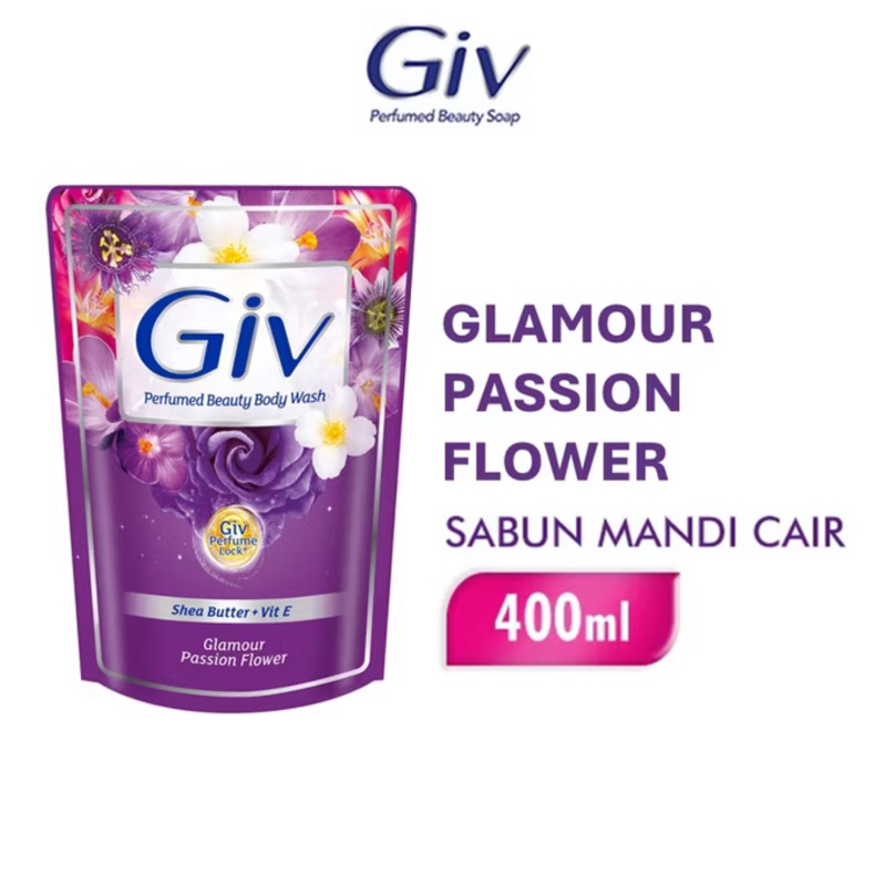 GIV White Sabun Mandi Cair Glamour Passion Flower Pouch 400ml