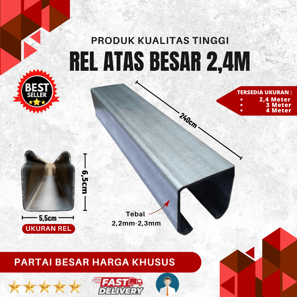 Rel Atas Besar 2,4M - Rel Sliding tikung Pintu garasi - Rel Pintu Lipat Heavy Duty