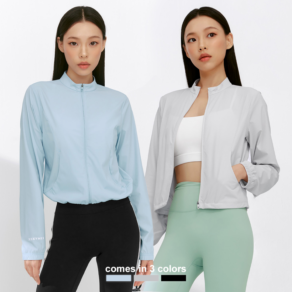 XEXYMIX Airy Mesh Hood Big Symbol Crop Windbreaker Jaket Olahraga Wanita - XFK2JL1001