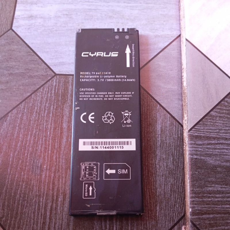 BATERAI CYRUS MODEL TV PAD K3410 UNTUK HP TABLED ATAU DRON ATAU ELEKTRONIK