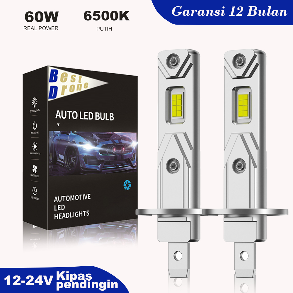 BD 2pcs Bohlam Lampu Depan H1 LED 3570 60W 20000LM CSP untuk Lampu Lampu Depan Mobil Lampu Otomatis