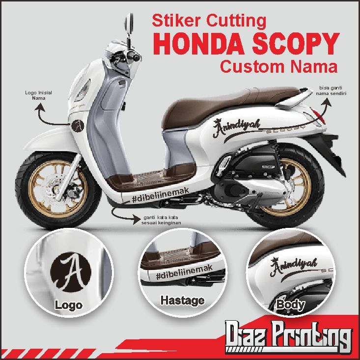 Stiker Cutting Body motor Scoopy Custom Nama Sendiri Kece Habis Timbul