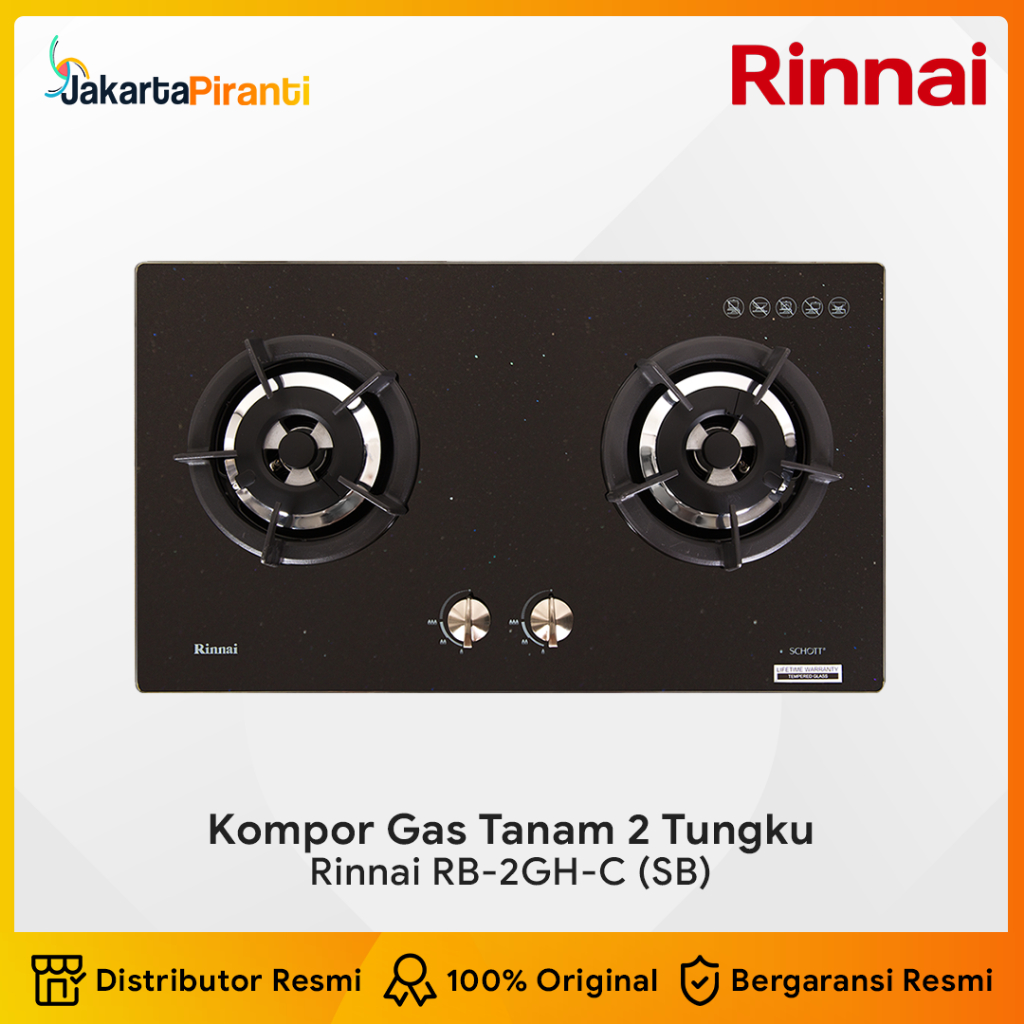 RINNAI Kompor Kaca Tanam 2 Tungku RB-2GH-C - 100% ORI Built-in Gas Hob Kompor Gas Tanam 2 Tungku Rin