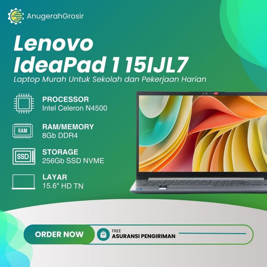 Laptop BARU Lenovo Ideapad V15 - G2 IJL intel N4500 ram 8gb ssd 256gb nvme 15,6" - Laptop Murah 3 Ju