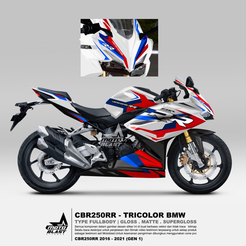 Decal stiker fullbody cbr250rr old 2016-2021 gen 1 tricolor bmw motoblast