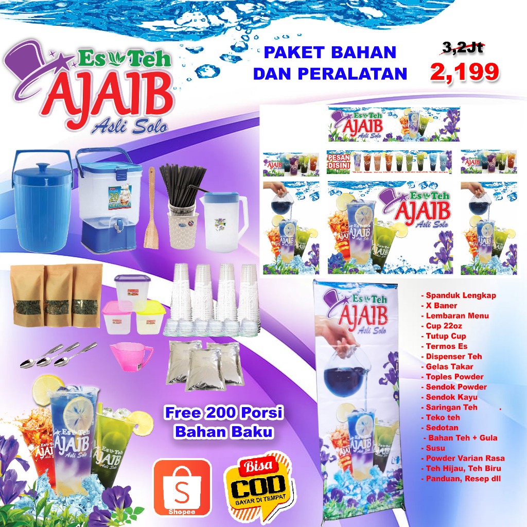 

TEH AJAIB PAKET 2 BAHAN 600 PORSI DAN PERALATAN, TANPA GEROBAK TANPA MESIN SEALER