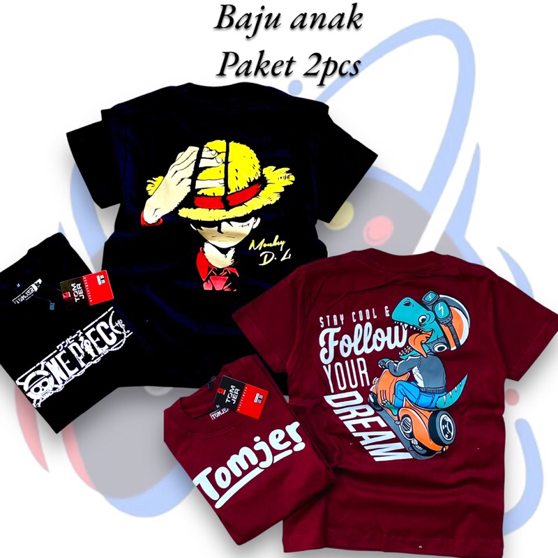 baju anak terbaru murah paket 2pcs kaos anak motif kekinian usia 4-12 tahun sablon plastisol atasan 