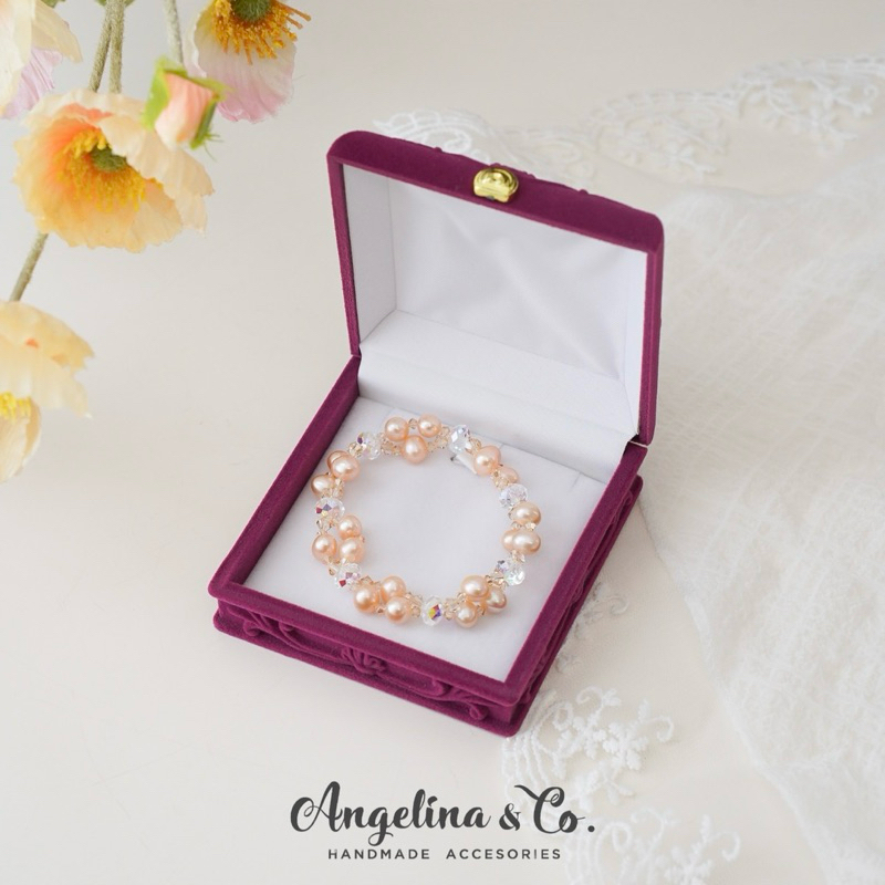 Gelang Mutiara Asli Lombok dan Swarovski : TIARA (warna PINK)