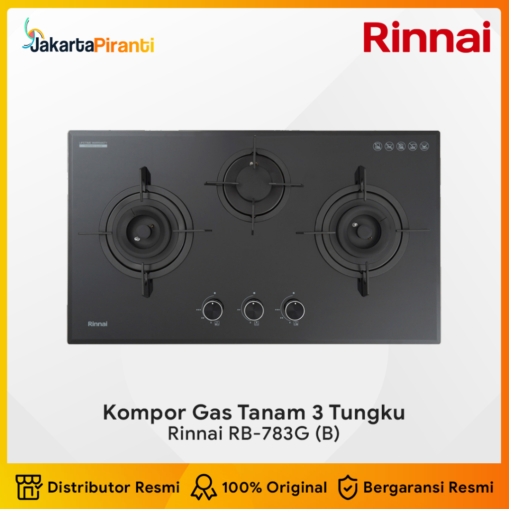 Rinnai Kompor Gas Tanam RB-783G(B) / RB 783 G(B) / 783 GB RB783GB - 2 tungku - 80cm Built-in Gas Hob