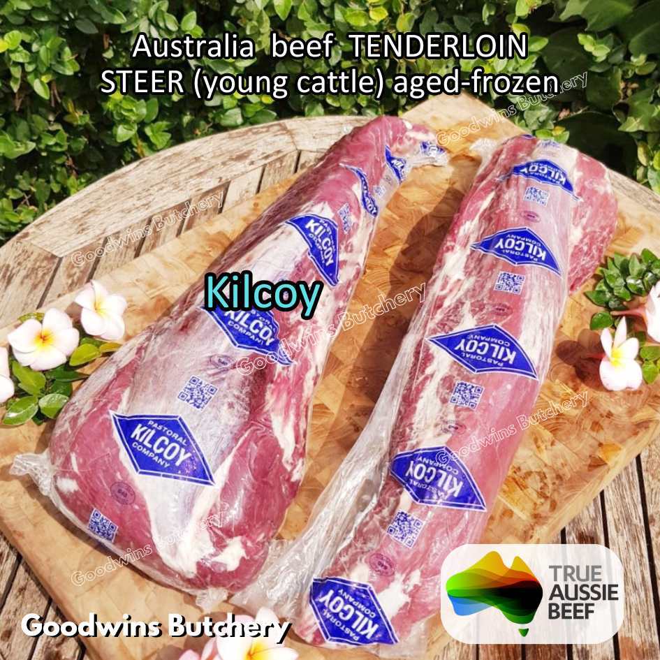 

2kg beef Tenderloin Australia STEER (young cattle) AGED-FROZEN WHOLE CUTS eye fillet mignon Kilcoy AMH John-Dee daging sapi import has dalam