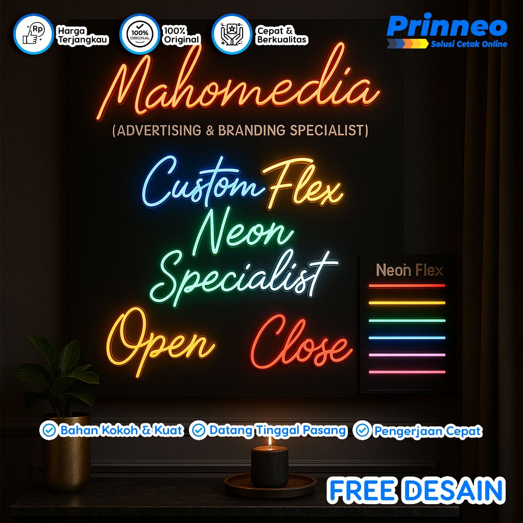 Neon Flex Custom Tulisan Nama | Lampu Hias LED Dekorasi Dinding Cafe, Rumah, Dll