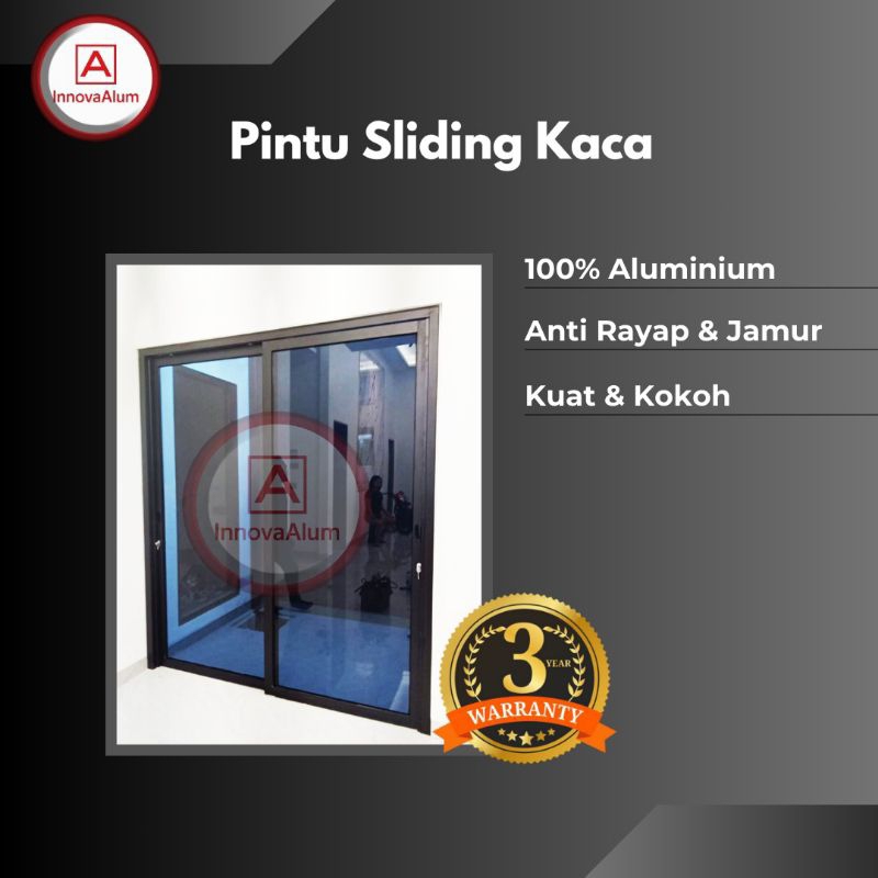 Pintu Kaca Sliding Aluminium 2 Daun L 180 x T 210 Bahan Pintu 5 CM
