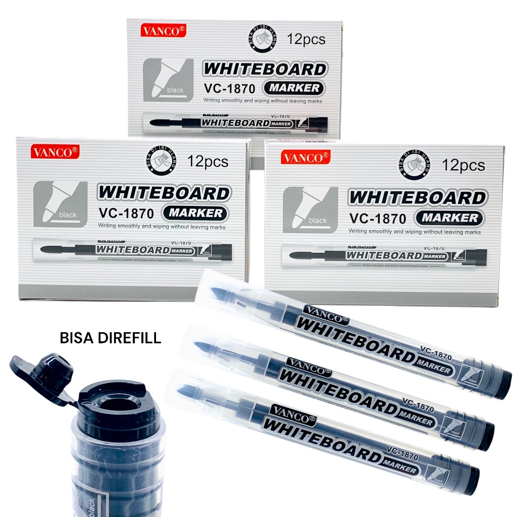 

(12 PCS) WHITEBOARD MARKER VANCO VC-1870 (BISA DI REFILL) / SPIDOL PAPAN TULIS BISA DIHAPUS