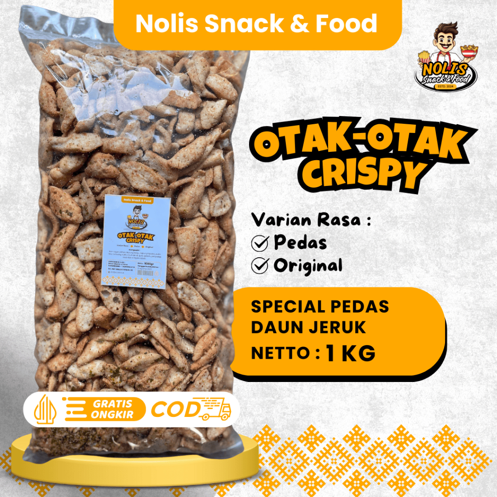 

1Kg - OTAK-OTAK CRISPY PEDAS DAUN JERUK // Cemilan Otak-otak Nolis Snack /Basreng viral Empek-empek