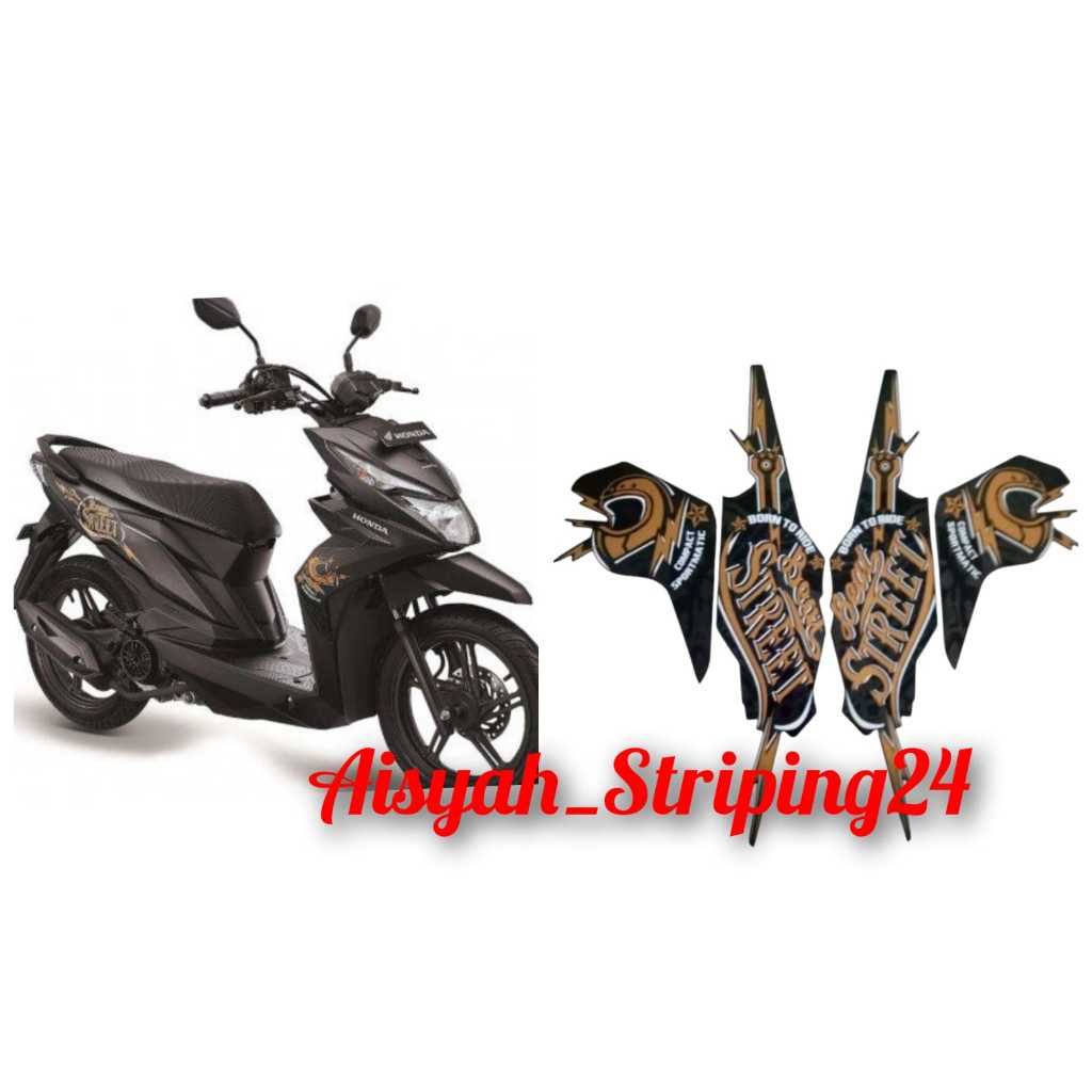STIKER STICKER STRIPING FULL SET LIS LIST BODI HONDA MOTOR BEAT STREET TAHUN 2019 WARNA HITAM FULL