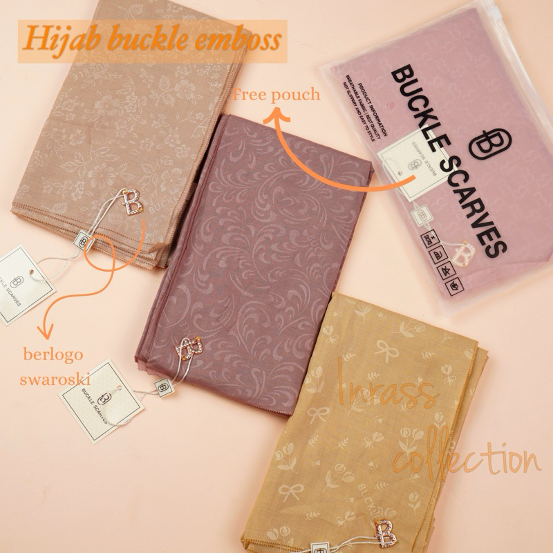 Jilbab Hijab Segi Empat Voal Monogram Emboss Lasercut Buckle Scarves by AZARA