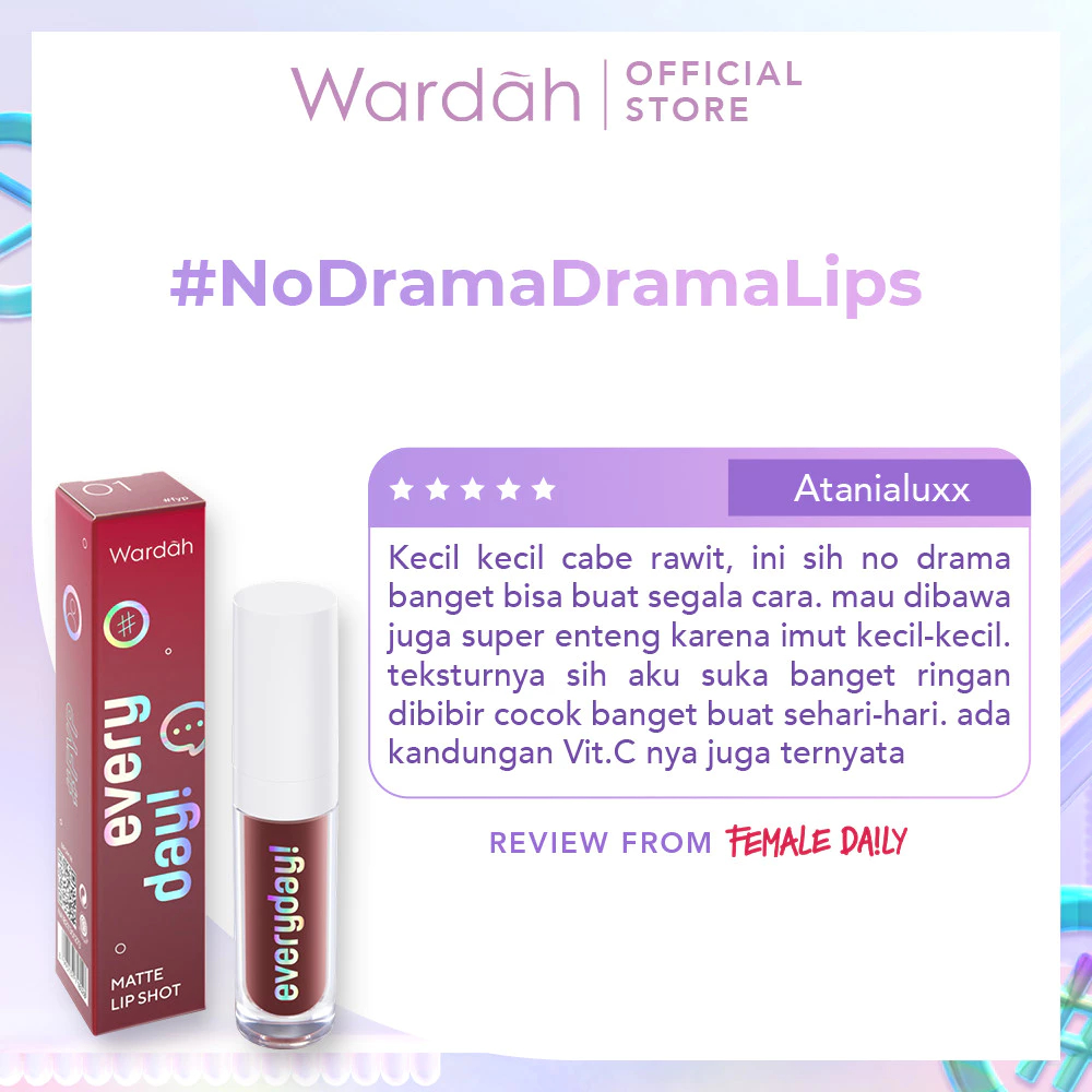 Lipstick WARDAH Everyday Matte Lip Shot 2.2g ORIGINAL  Lipcream Tekstur Creamy, Hasil Akhir Matte, Q