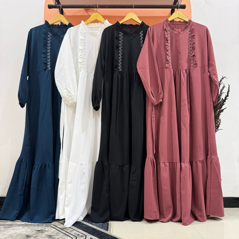 hijab_nation - baju wanita gamis dress bahan sabrina  swarovski all size  fit xl "bulan"
