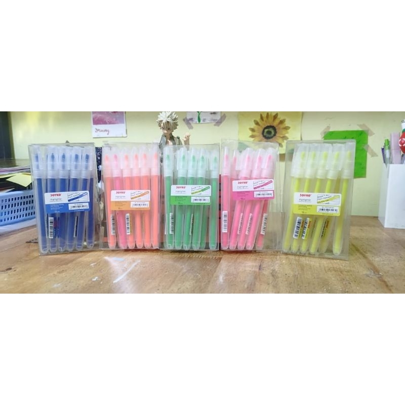 

Stabilio Highlighter Joyko HL 73,74,75,76,78,Pastel highlighter(hijau, kuning, pink, biru, orange)