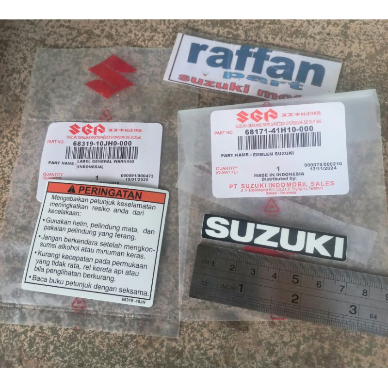 stiker warning dan stiker emblem tulisan SUZUKI 100% original semua motor Suzuki smash shogun satria