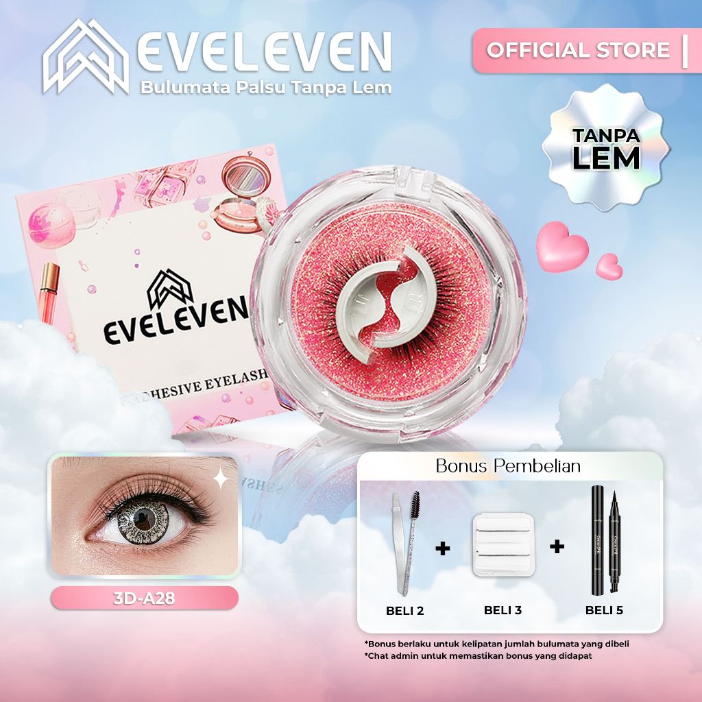 EVELEVEN 3D-A28 Bulumata Palsu Natural Tipis Panjang Lentik Sehari-hari Tanpa Lem Ukuran 10mm-11mm -