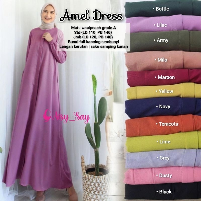 By Aisysay Amel Dress Bahan Woolpeach Premium-Gamis Wolfis Premium Grade A-Basic Dress Polos Jumbo L