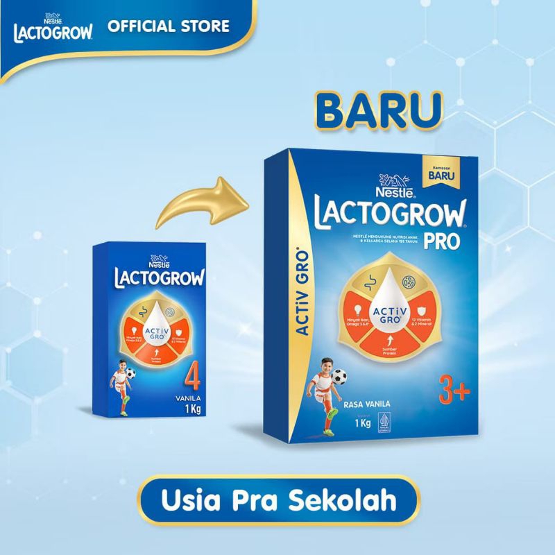 

LACTOGROW PRO 3+ / LACTOGROW 4 dengan ACTiVGRO Susu Vanila Box - 1000g [3 tahun keatas]