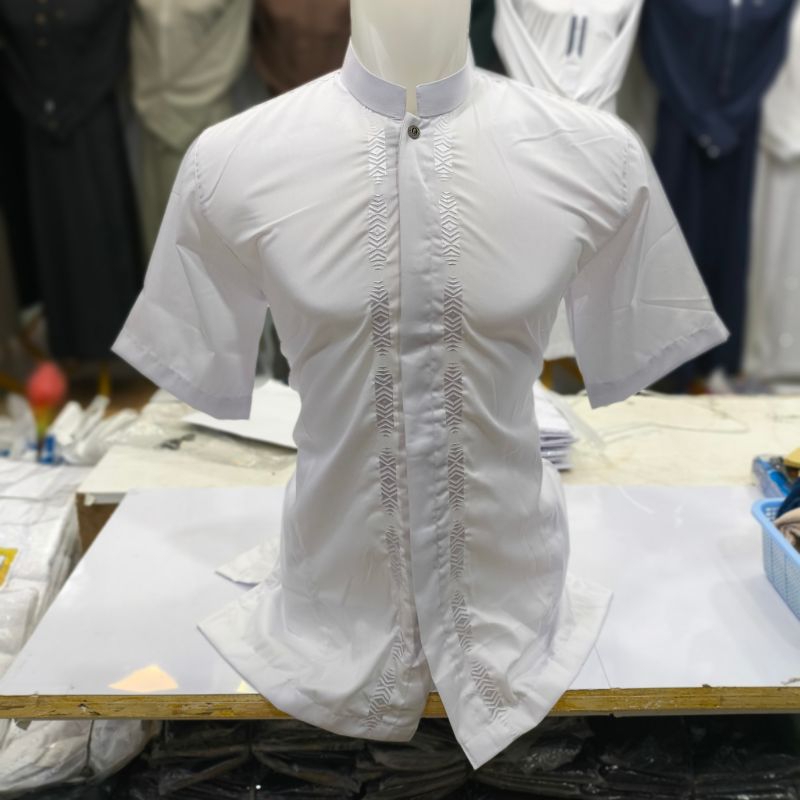 Baju Koko Syfa Rahman Lengan Pendek Putih Bersih/Koko Lengan Pendek  Syfa Rahman Katun Premium