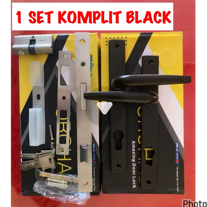 PROMO KUNCI PINTU ALUMUNIUM P1 BLACK/ handle pintu alumunium 20 mm p1 hitam lengkap 1 set tinggal pa