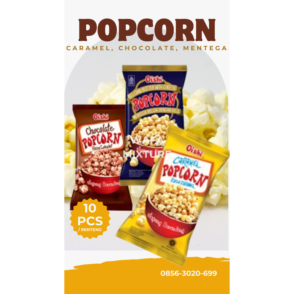 

Oishi PopCorn / Pop Corn Snack jagung karamel, Mentega, coklat (Kemasan Mini) isi 10, rentengan cocok untuk hampers, goodie bag, parcel lebaran, bingkisan ultah.