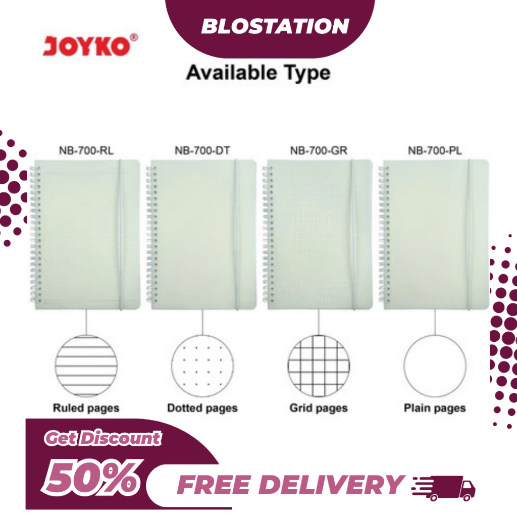 

BT.ID Joyko Loose Leaf Buku NOTEBOOK Spiral A5 60 Lembar NB-700 (Dotted, Grid, Plain) Catatan Lucu