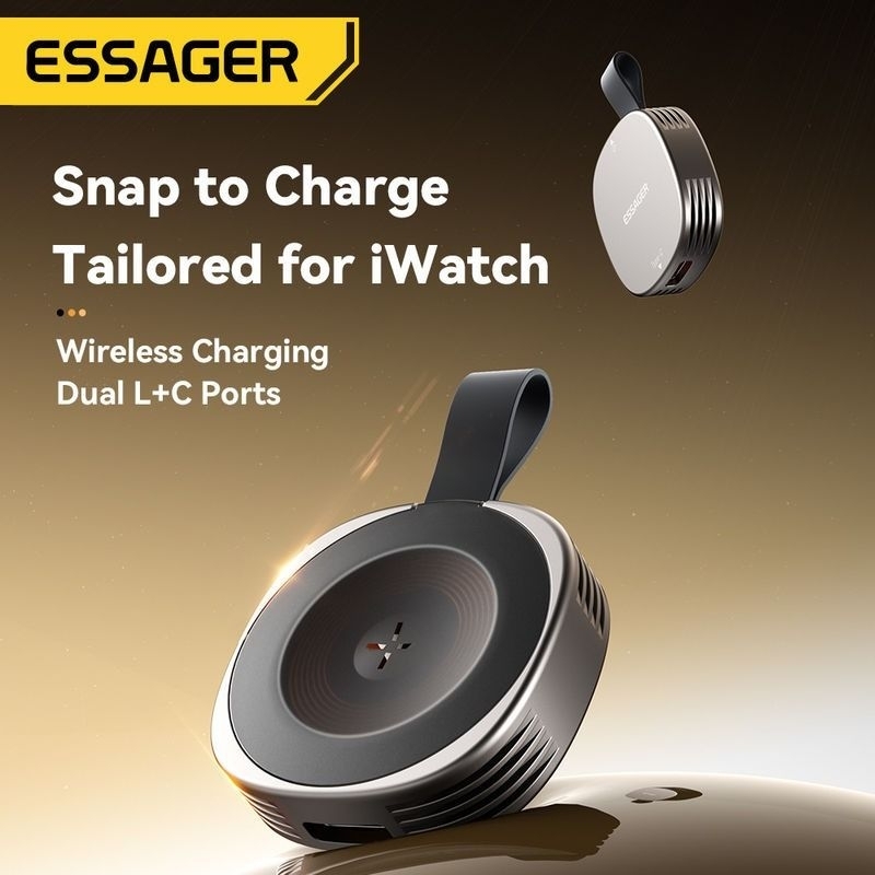 ESSAGER 2 Port Type C and Lightning Magnetic Wireless Charger for Apple Watch Series 1 2 3 4 5 6 7 8
