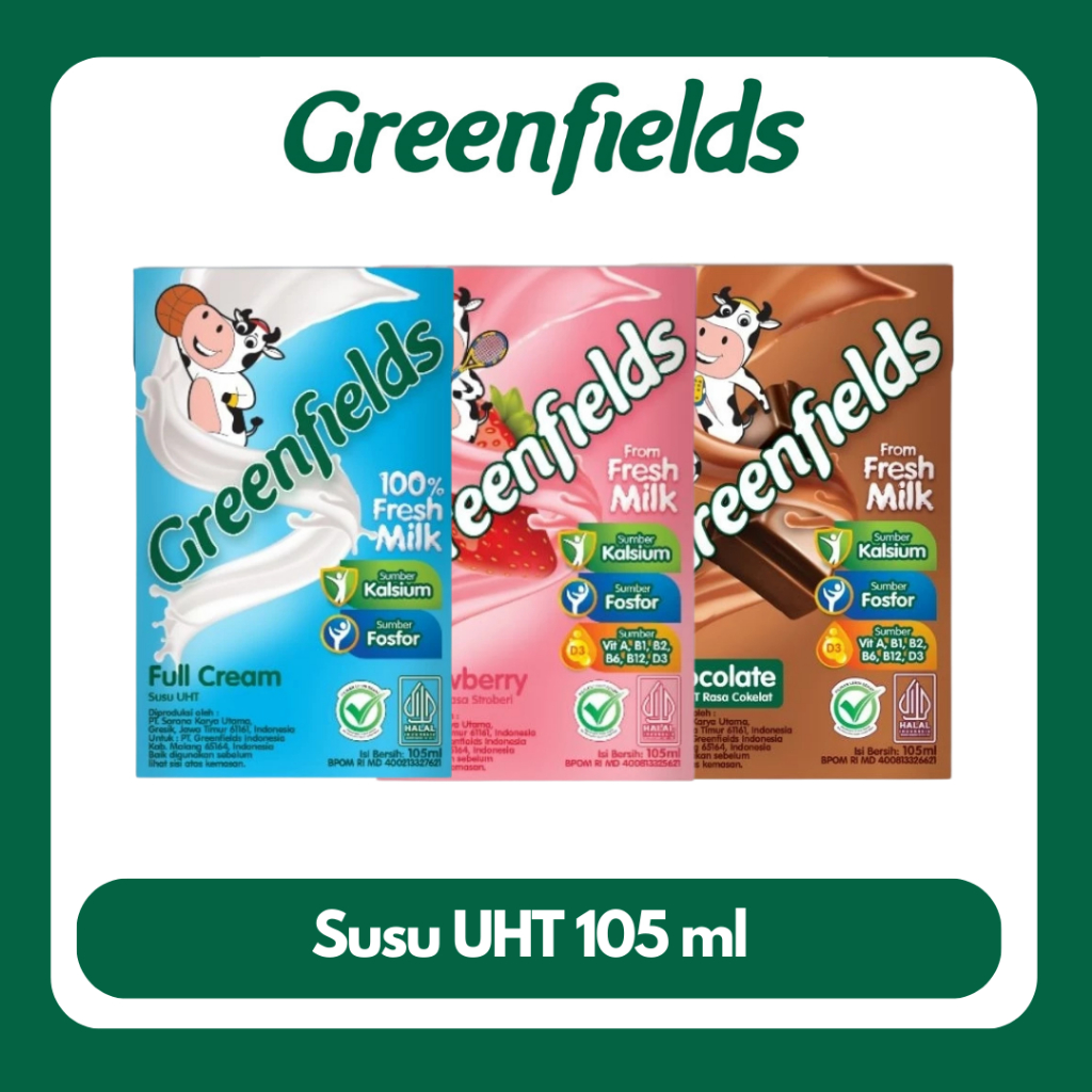 

Susu Greenfields UHT Full Cream, Strawberry, Chocolate 105ml