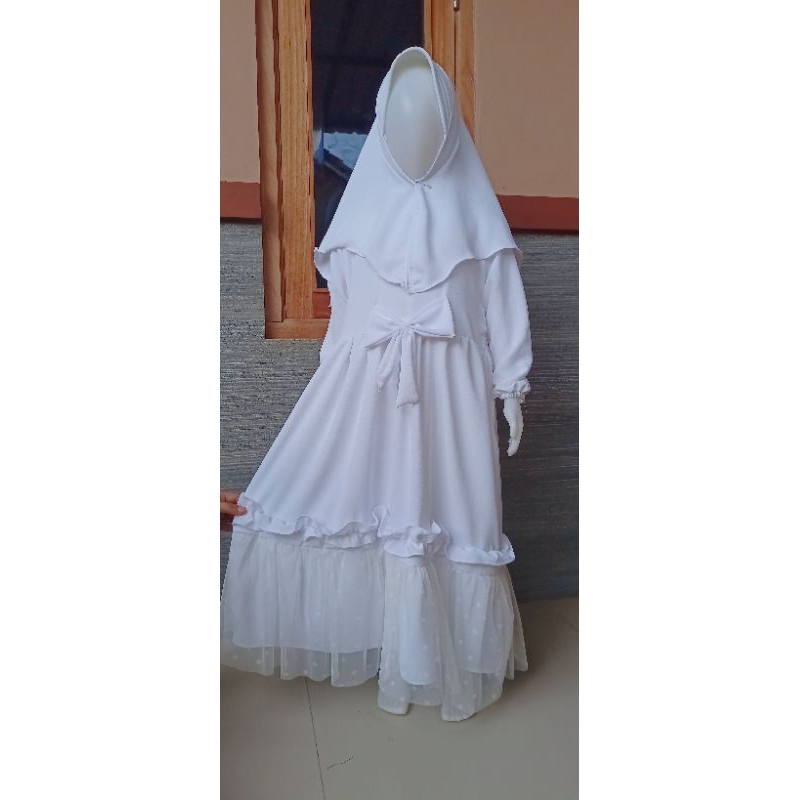 gamis manasik hitam dan putih /white series/manasik tile dot
