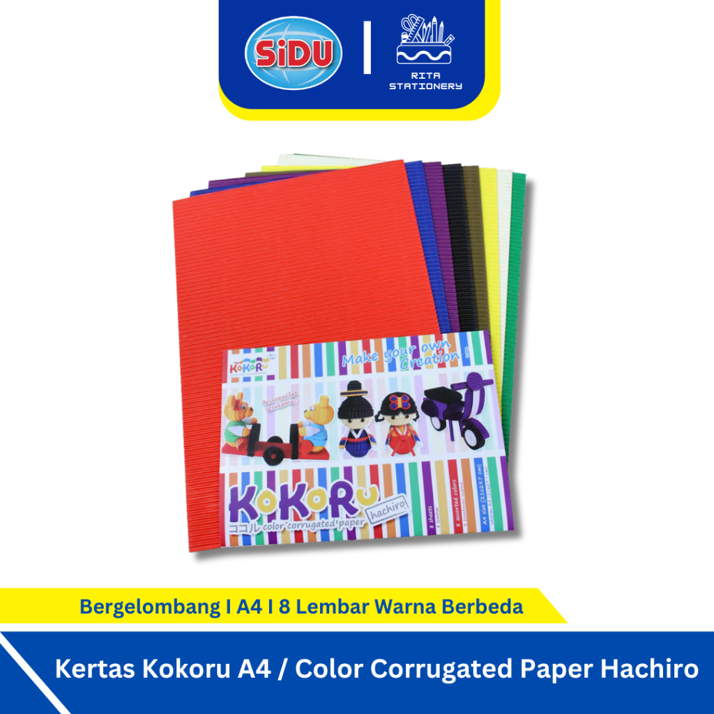 

Sidu Kertas Kokoru A4 Bergelombang Tebal / Color Corrugated Paper Hachiro Warna 1 pack isi 8