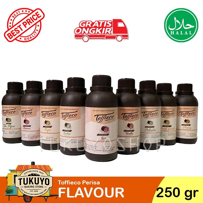 

Toffieco FLAVOUR Perisa 250 gr aneka rasa Leci, Hazelnut, Keju, Peach, Kopi, Karamel, Pisang, dll