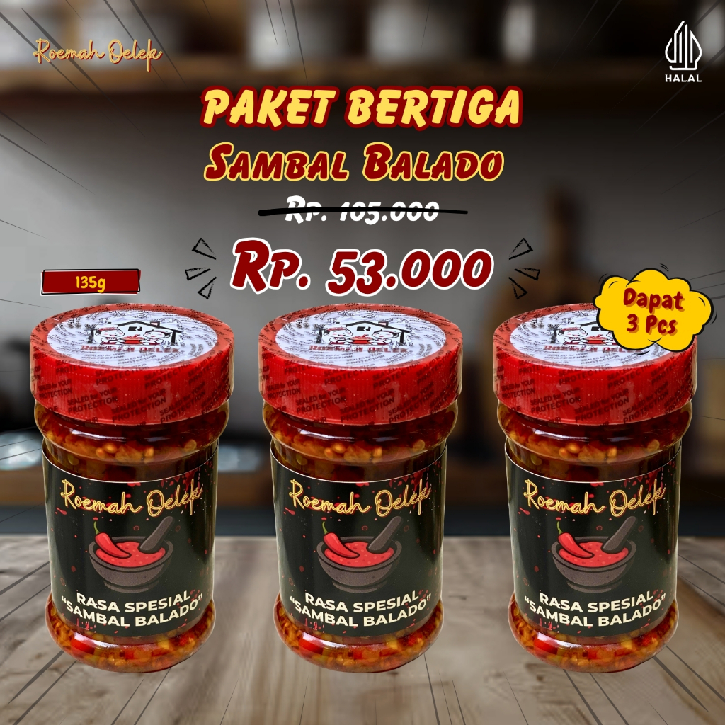 

Paket Bertiga Sambal Balado 135gr – Klasik Pedas Khas Minang! | Roemah Oelek