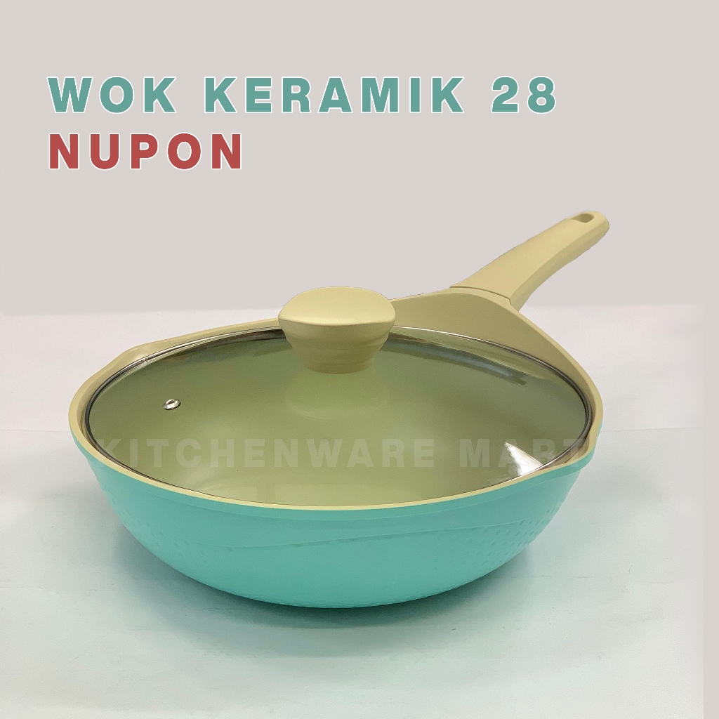 WOK PAN NUPON 28 CM MARBLE COATING - INDUCTION BOTTOM WOOD PATTERN - WOK GRANITE PFLUON WOOD KERAMIK