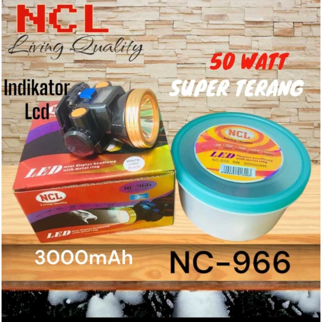 senter kepala kecil digital super terang nc 966 8 watt ncl ( non garansi toko) head lamp