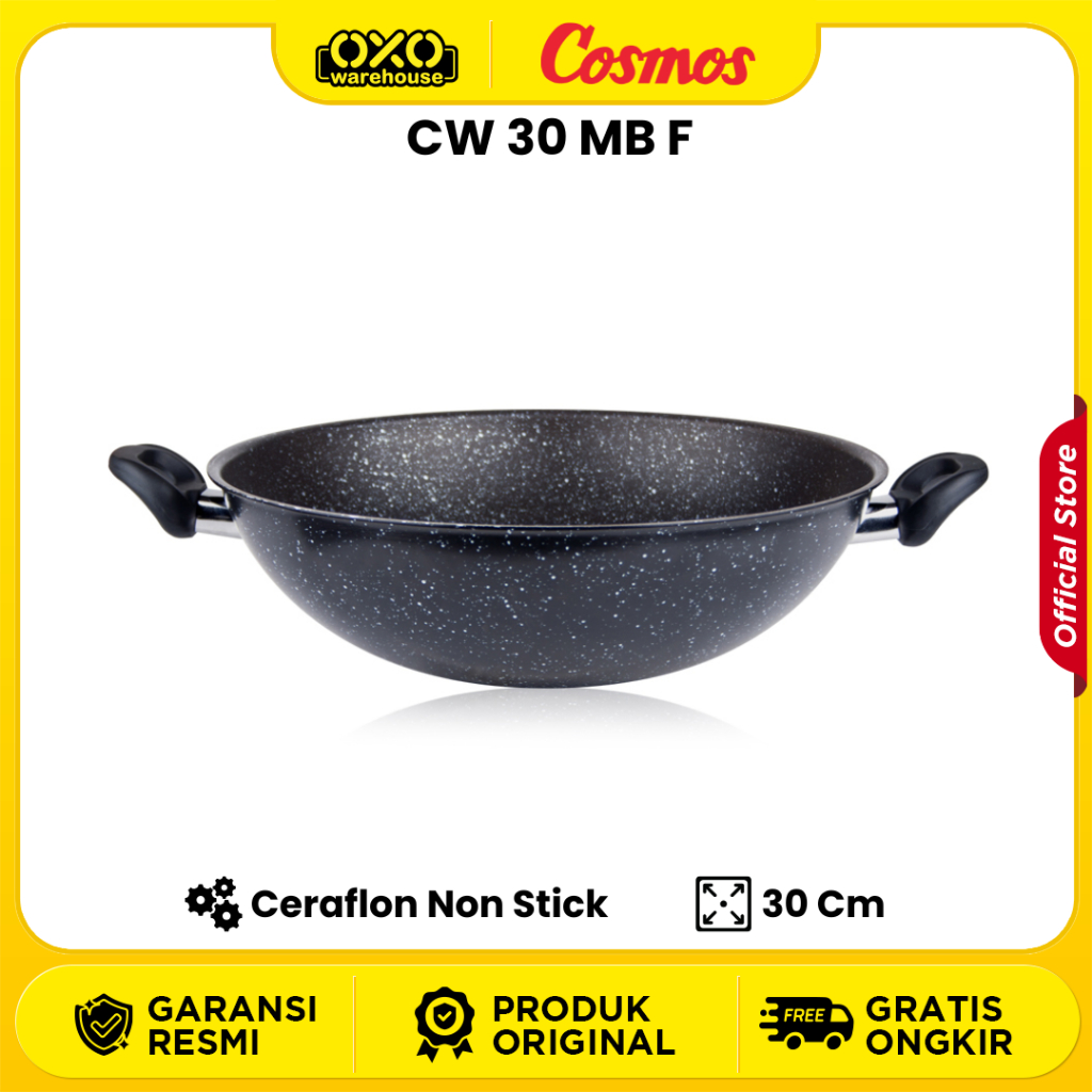 COSMOS Ceraflon Marble CW-30 MBF Non Stick Wok Pan 30 cm Garansi Resmi