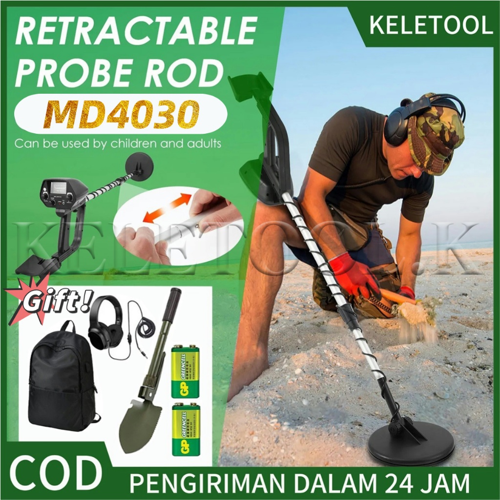 MD-4030 Detektor Logam Emas   Metal Detector 2 Baterai   Detektor Dalam Tanah   Alat Pendeteksi Loga