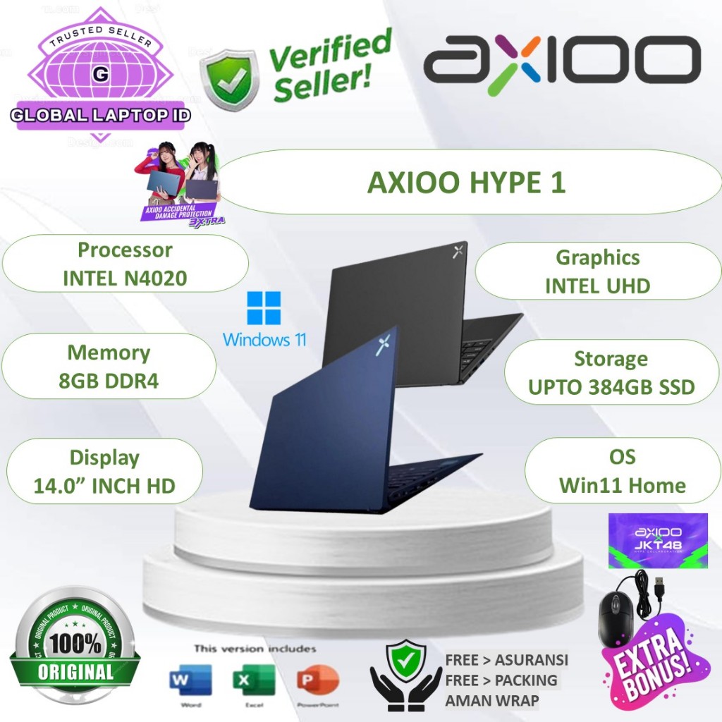FLASHSALE RESMI PROMO Laptop MURAH AXIOO Hype 1 Intel Celeron N4020 RAM 8GB 384GB SSD Windows 11 Ori