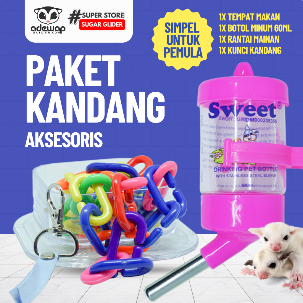 ADEWAP GLIDER Paket Hemat 4! Perlengkapan Aksesoris Kandang Sugar Glider