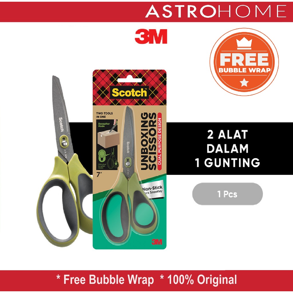 

Gunting Membuka Dus Unboxing Scissors 2 In 1 Scissors & Boxcutter 2 Alat Dalam 1 Gunting Scotch 3M 1487NS 1487 NS Green 7 Inch