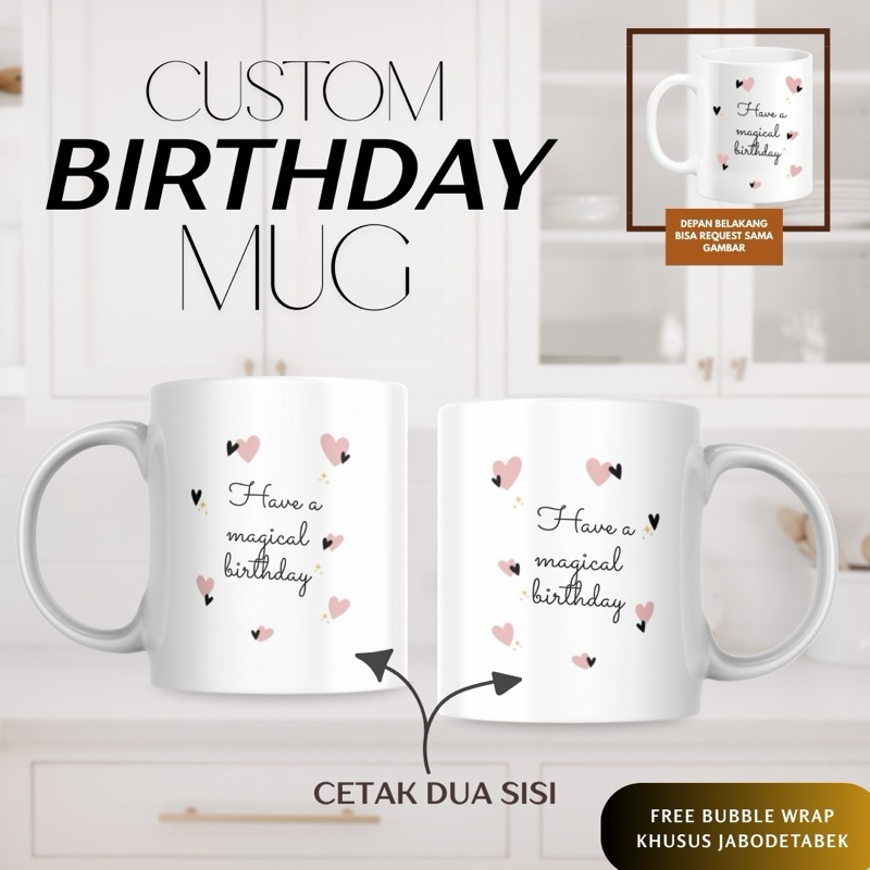 CUSTOM BIRTHDAY MUG Joyful Custom Nama Mug Untuk Souvenir Hadiah Ulang Tahun / Suvenir Ultah Anak Te