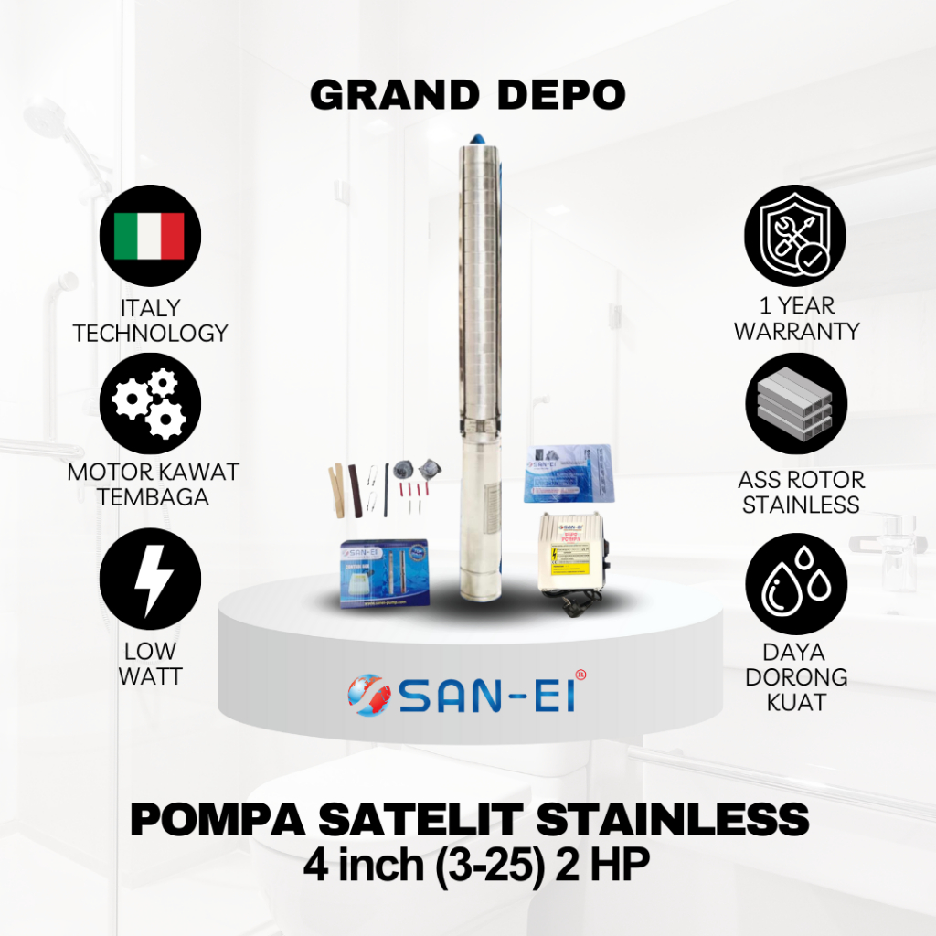 San Ei Pompa Air Satelit 4 inch (3-25) 2 HP Stainless / Pompa Submersible San Ei