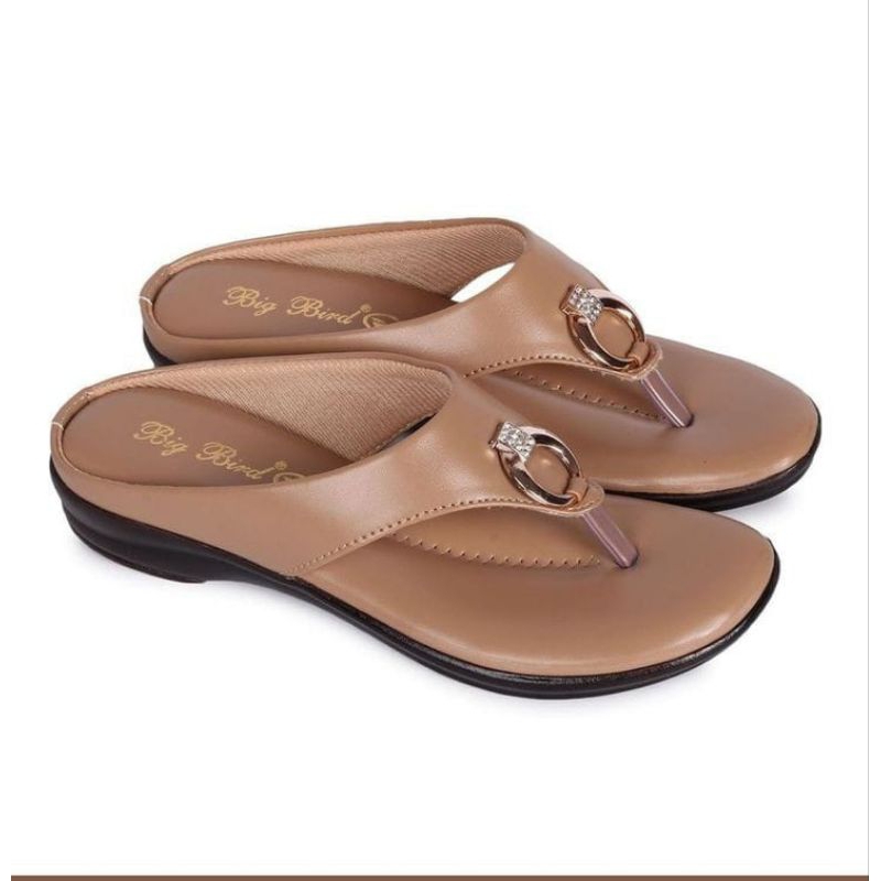 Sandal jepit wanita model tinggi premium semi kulit (HRB)