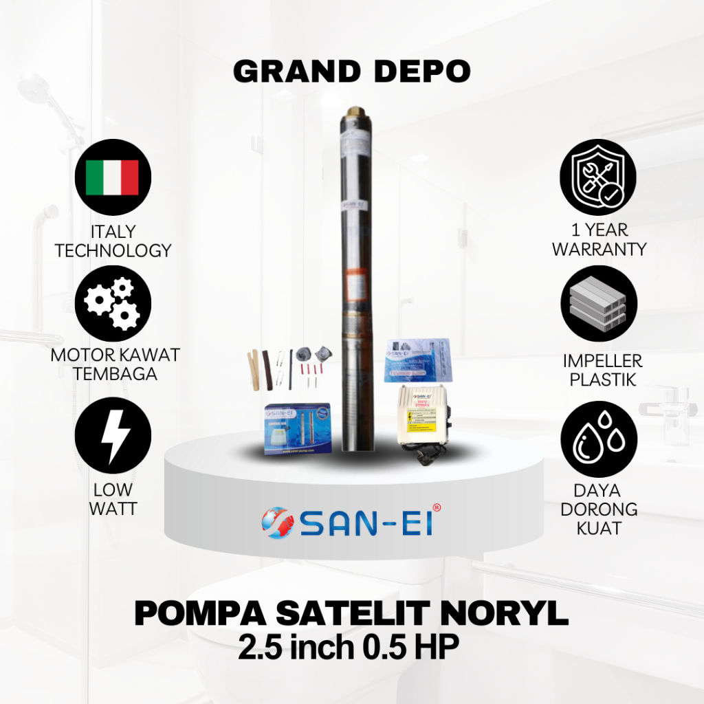 San Ei Pompa Air Satelit 2.5 inch 0.5 HP Noryl / Pompa Submersible San Ei