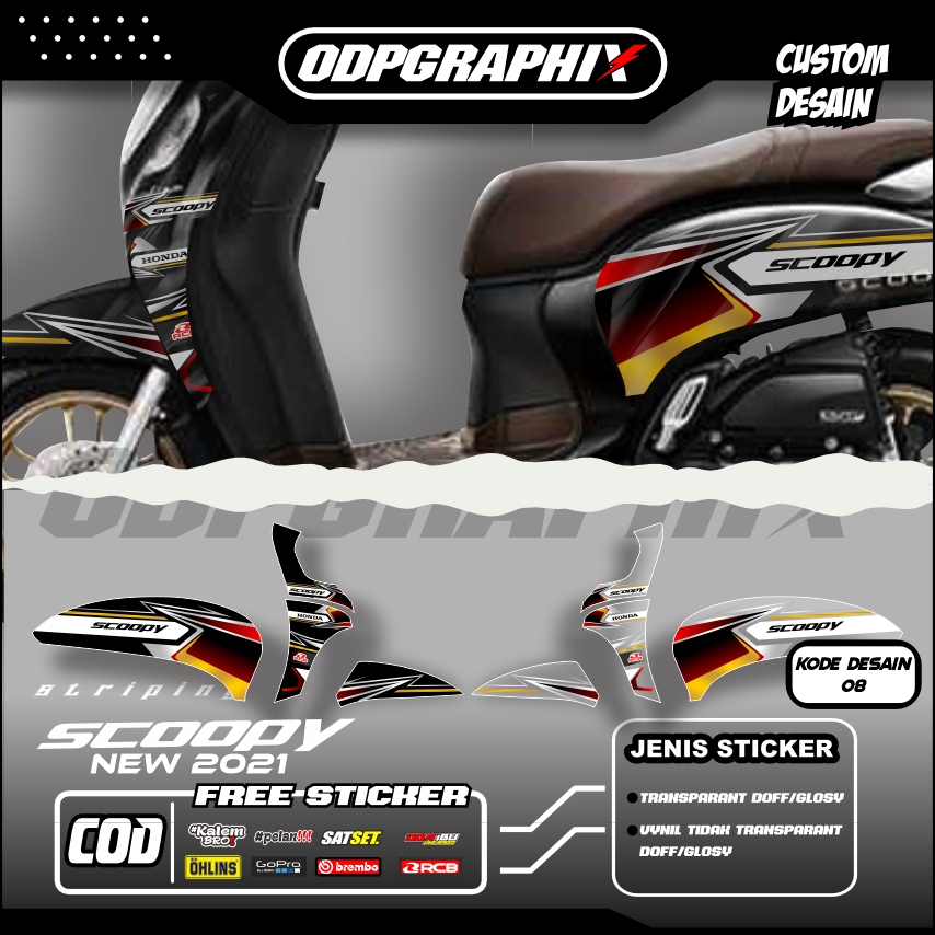 STIKER STRIPING TRANSPARAN HONDA SCOOPY NEW 2021 FACELIFT LIS STICKER UV SEMI FULL VARIASI DESAIN RA
