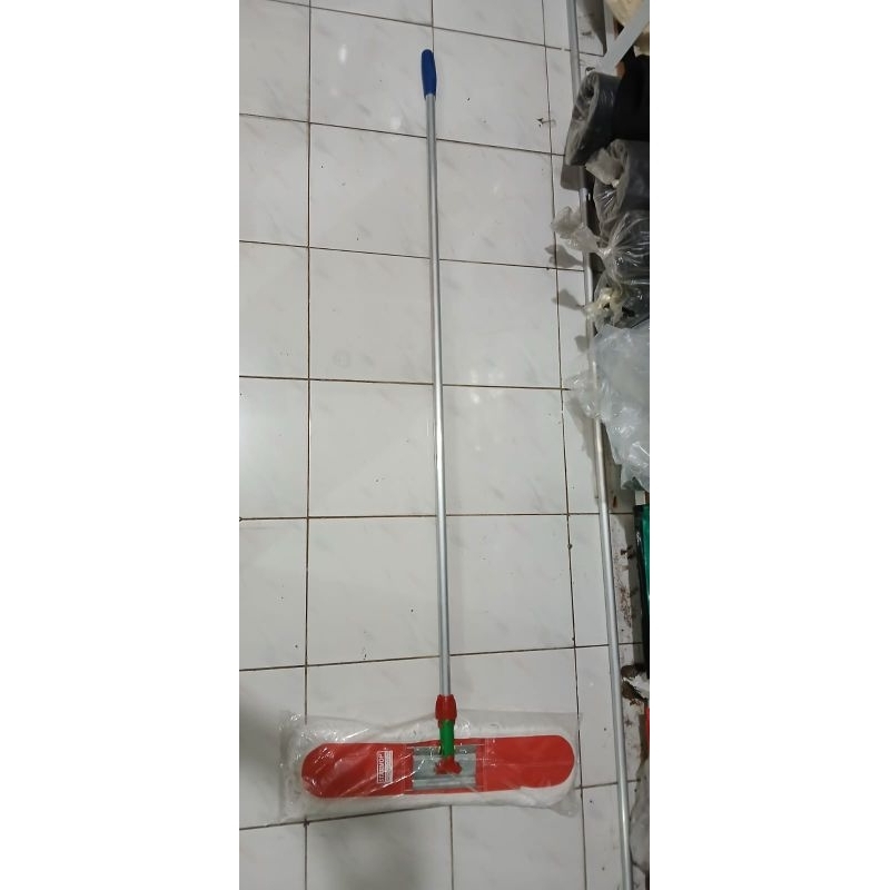 Set 60cm Loby Putih Wool Stik Gagang Alumunium 150cm Tongkat Pel Basah Sapu Loby Tangkai Alm Starmop